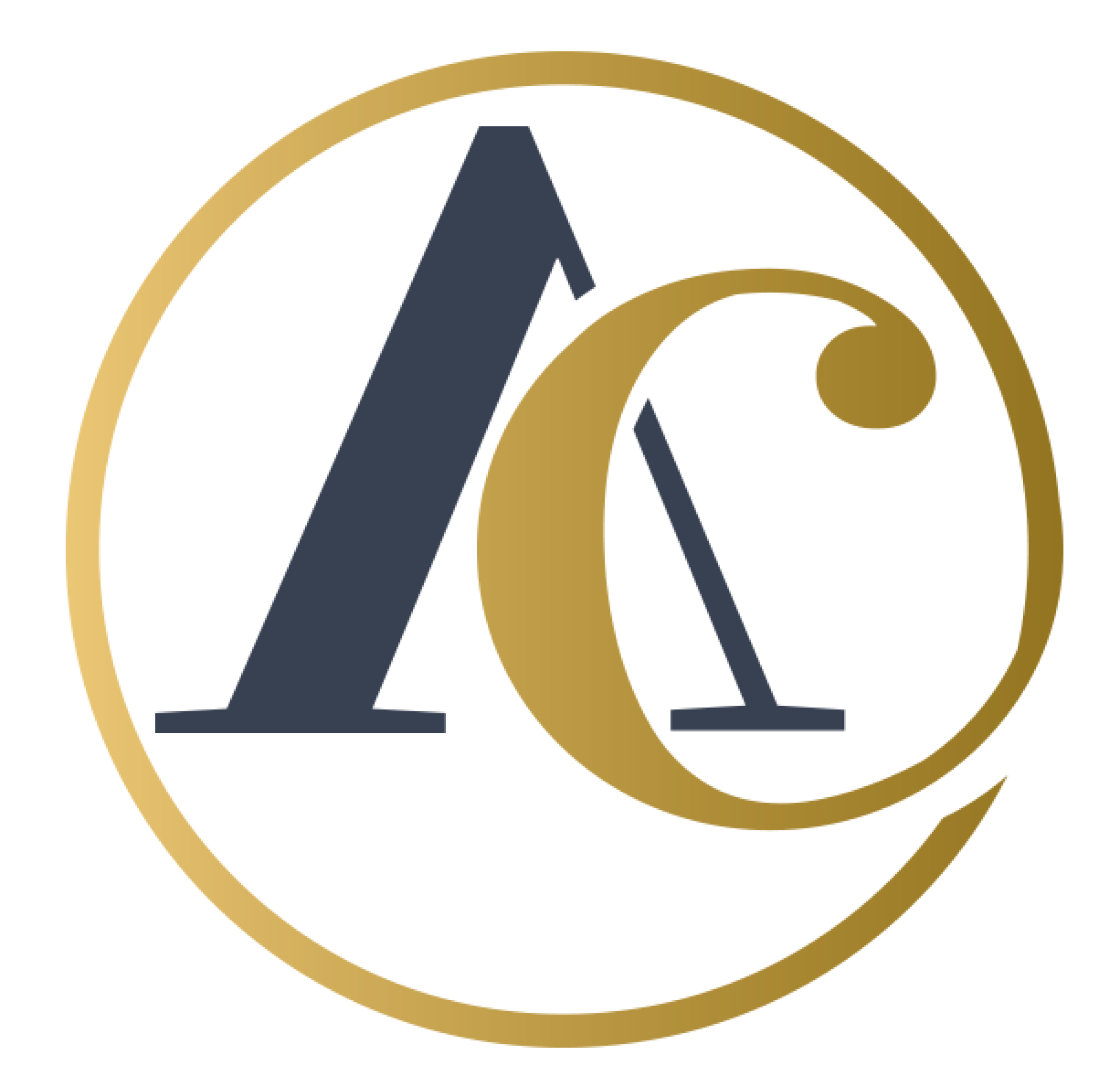 A stylized gold letter "C" inside a circular design with a dark background.
