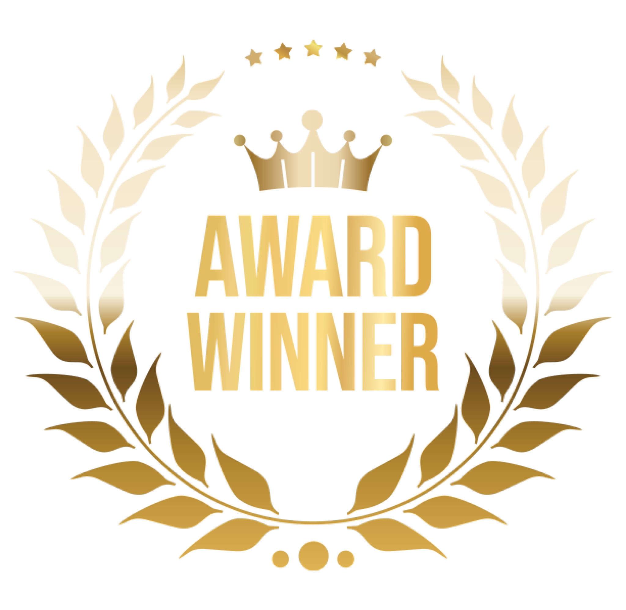 A golden award winner logo featuring a crown and laurel leaves. The words "AWARD WINNER" are prominently displayed in bold.